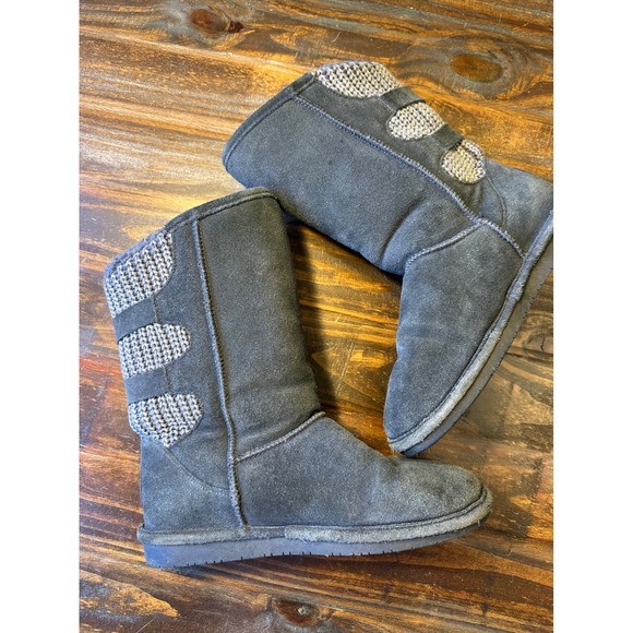 Bearpaw Boshie Womens Charcoal Grey Suede Knit Back Buckle Winter Boots Size 9 - Picture 11 of 15